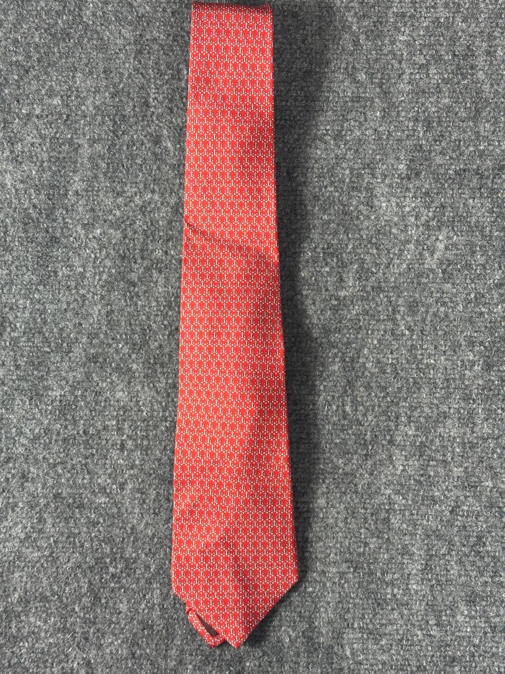 Salvatore Ferragamo Red Anchor Silk Tie Made In Italy 100% Silk Nautical 3.25"